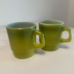 Vintage Anchor Hocking Fire King Avacado Green Stackable CoffeeMugs - Set of 2